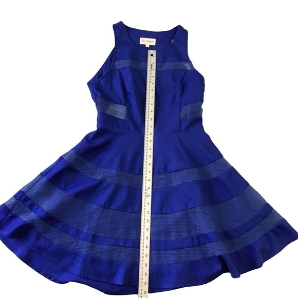 L’atiste by Amy cerulean blue dress fit&flare open back sleeveless sheer medium - Picture 10 of 15